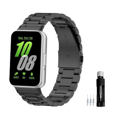 Imagem de Gheper Pulseira de relógio de metal compatível com Samsung Galaxy Fit 3 [2024] SM-R390 de aço inoxidável sólido, pulseira de substituição, acessório, pulseira, preta