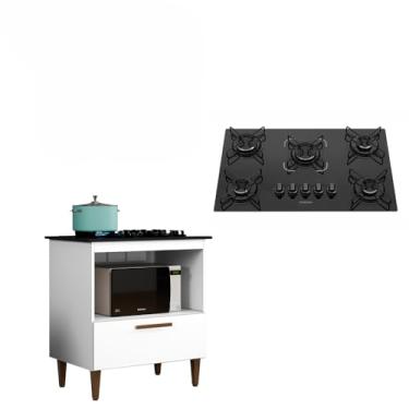 Imagem de Kit Balcão Cooktop 5 Bocas Itatiaia 1 Porta Branco Com Fogão Cooktop Preto