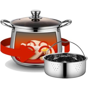 Imagem de Panela de aço inoxidável, vaporizador de frutos do mar com cesta e tampa de vidro – Panela de macarrão de 6,7/8,6/10,9 litros, panela de sopa, ótima para cozinhar bolinhos de massa, ostras,