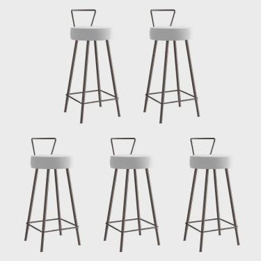 Imagem de Kit 05 Banqueta Alta Com Encosto Tais Eiffel Cozinha Bar Bistrô Ferro Marrom Corino Branco - Ahz Móveis
