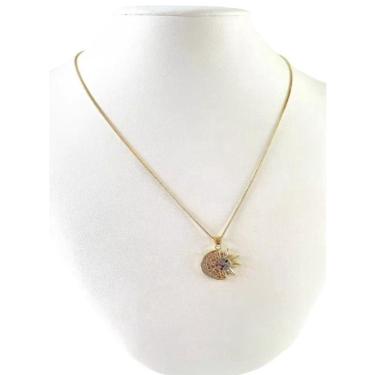 Imagem de Cordão Feminino 1mm Lua e Sol - Banhado a Ouro 18k