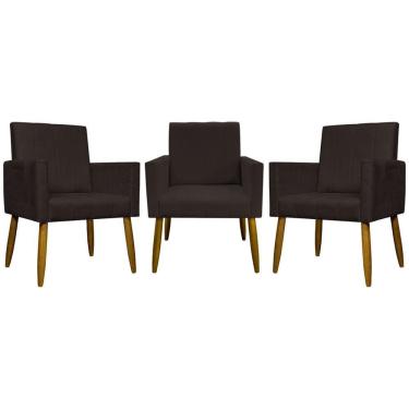 Imagem de Kit 3 Poltronas Decorativas Confortáveis Mari - Marrom Suede