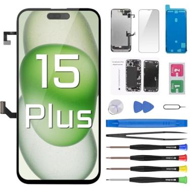 Imagem de Risidamoy Substituição de tela para iPhone 15 Plus com cabo flexível para fone de ouvido, sensor de luz ambiente, visor LCD sensível ao toque, digitalizador, conjunto completo com kits de ferramentas