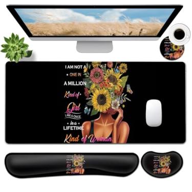 Imagem de JVGFYNKL Conjunto grande de mouse pad para jogos, suporte ergonômico para teclado de espuma de memória + descanso de pulso para mouse + tapete de mesa estendido com base de borracha antiderrapante