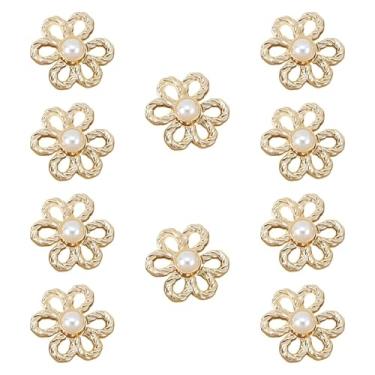 Imagem de Colaxi Botões de jeans de flores de 10pcs Botões de jeans Aperte a cintura Fiftles Acessórios de costura simples Mulheres da cintura Decoração para saias, Luz Dourada