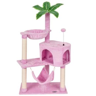Imagem de KIYUMI Condomínio de torre para gatos com haste de sisal para arranhar para gatos, móveis de árvore com rede e brinquedos de bola de gatinho, centro de atividades para animais de estimação em vários