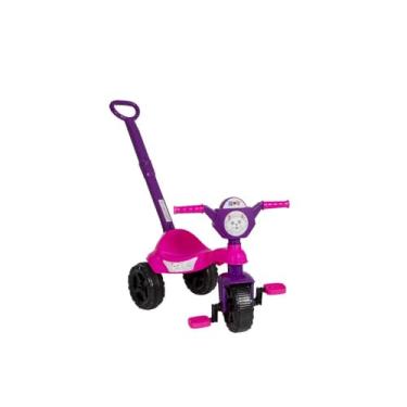 Imagem de Triciclo Infantil Kemotoca Gatinha com Haste Removível, Rosa e Roxo, 3 Rodas