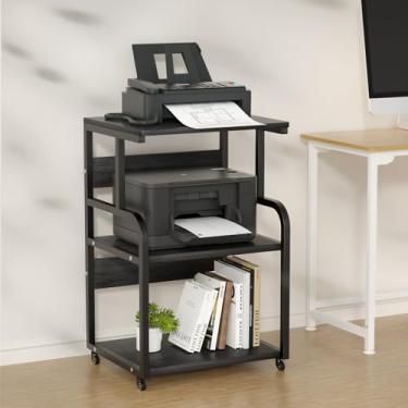 Imagem de URLINE Suporte grande para impressora com prateleiras de armazenamento de madeira de 3 níveis - Organizador de mesa multiuso - para impressora, scanner, fax, uso em escritório doméstico com rodas
