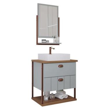 Imagem de Gabinete de Banheiro Uni com Cuba e Espelheira 60cm Pistache/Freijo - 