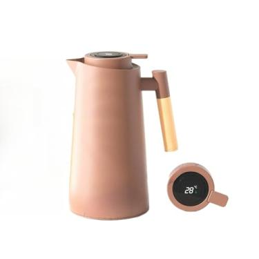 Imagem de Garrafa Térmica De Água 1000ml Com Termômetro Digital LED Para Chás Café Cabo Em Madeira Design Elegante(Marrom)