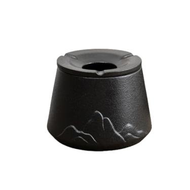 Imagem de Cinzeiros de mesa retro de cerâmica cinzeiro de mesa vintage com tampa criatividade para fumar para uso doméstico escritório ornamentos (tamanho: Black)