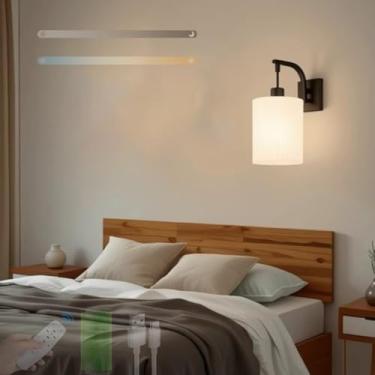 Imagem de E27 Luz de parede interna operada por bateria recarregável por USB com temporizador, arandela de parede regulável sem fio com controle remoto de tecido de sombra corredor quarto sala de estar 3000
