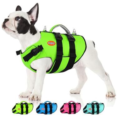Imagem de Doglay Colete salva-vidas Ripstop para cães, colete salva-vidas de neoprene para cães pequenos, colete de natação para cães de alta flutuação com alça e anéis em D duplos, salva-vidas refletivo