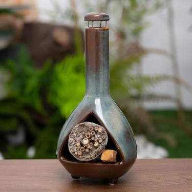 Imagem de MOUGIGI Suporte de cerâmica premium Palo Santo e tigela de borrão - mini chaminé | Queimador multiuso para palitos de sálvia, cones de incenso, copal e velas | limpeza de energia, acessórios de