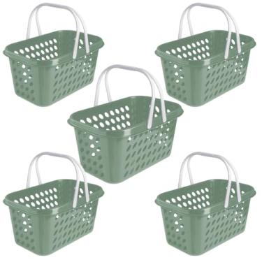 Imagem de Kit 5 Cestas de Compras Supermercado Farmacia Com Alça 3 Litros (Verde)