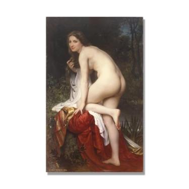 Imagem de NHLDZYH William Adolphe Bouguereau Impressões artísticas - Pintura de retrato - (mulher tomando banho) - Pôster temático de mitologia grega - Pôster de decoração de parede vintage. Somente tela de 60
