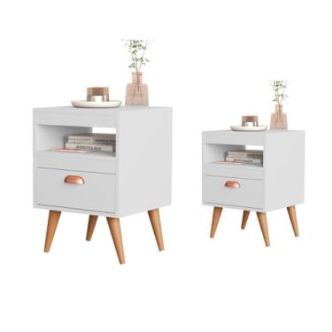 Imagem de Conjunto 2 Mesas de Cabeceira Compacta com Pés Retrô Nicho e Prateleira Sal Branco Flex