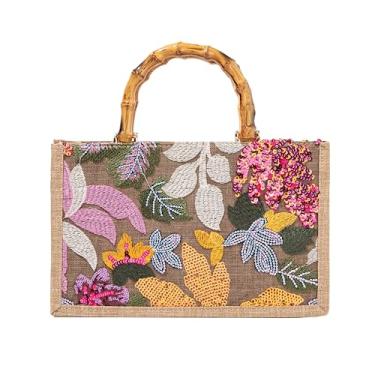 Imagem de Abvokury Bolsa de mão bordada de lantejoulas com alça de bambu floral para festa de casamento, Amarelo