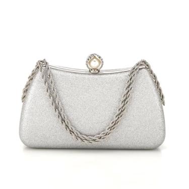 Imagem de Buric Bolsa clutch feminina com glitter, bolsa de convidada de casamento com corrente removível para festas de casamento, Prata, 205x80x140mm