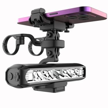 Imagem de AKALATE Luz de bicicleta super brilhante 2 em 1 com suporte de telefone, luz de bicicleta recarregável USB C para andar à noite, conjunto de faróis e lanternas traseiras de bicicleta de 2600 lúmens