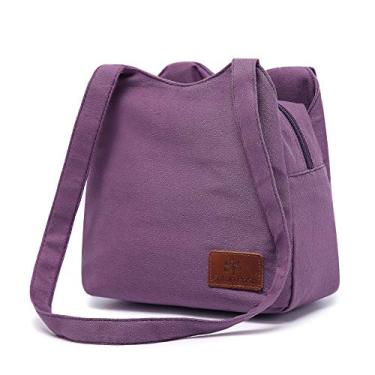 Imagem de Pequena bolsa de ombro pequena Hippie Top zíper Algodão Sling Bag Jacquard pano Bolsas feitas à mão, Roxa, L9.5" W3.5" H8.5"