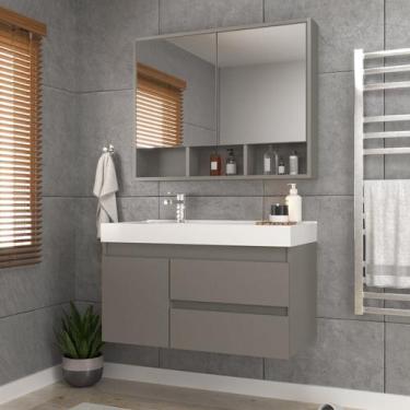 Imagem de Conjunto Gabinete para Banheiro com Espelheira Orla 80 - Belizze