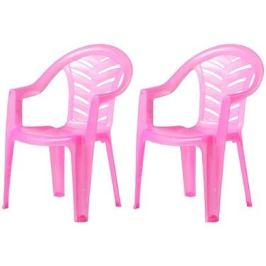 Imagem de Kit 2 Cadeiras Infantil Plástica Rosa Reforçada Home Gourmet Anatômica Empilhável Leve e Segura