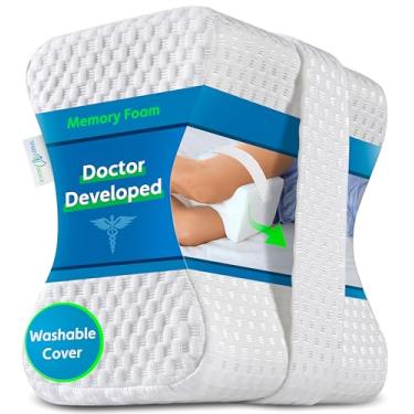 Imagem de Almofada de joelho desenvolvida por médicos para pessoas que dormem de lado – Almofada de espuma viscoelástica, alívio de dor ciática e dor nas costas – Travesseiro de perna com alça para apoiar o