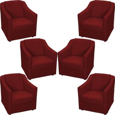 Imagem de Kit 6 Poltronas Mila Pé De Plástico Cromado - Bordô Suede