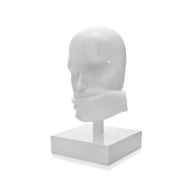 Imagem de Escultura Decorativa Máscara Rosto Silêncio Branco 25x15 Cm - D'rossi