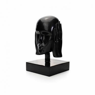 Imagem de Escultura Rosto Surdo Em Cerâmica Grafite 25x15cm