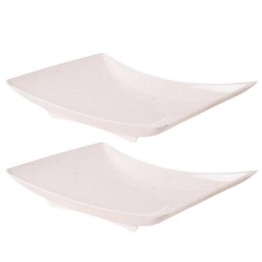 Imagem de Travessa de plástico retangular 800ml marmorizado com 2 unidades Plasu