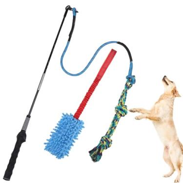 Imagem de BINGPET Mastro de paquera para cães, brinquedos interativos para cães grandes, médios e pequenos perseguição e cabo de guerra, varinha de provocação de cachorro durável com isca, brinquedos de corda