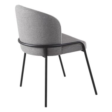 Imagem de Poltrona Estofada com Base Fixa em Aço Carbono Pintura Epóxi – Samy Exclusiva Linho Chumbo - Preto Fosco Epóxi