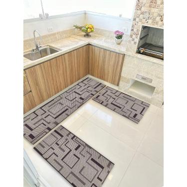 Imagem de Kit 3 Peças PS Jogo Tapete Cozinha Largo 0,66 Antiderrapante