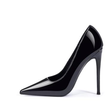 Imagem de Scarpin feminino GENSHUO 12 cm com Bico Fino Fechado, Salto Alto Agulha, Fácil de Calçar, Todo preto, 37