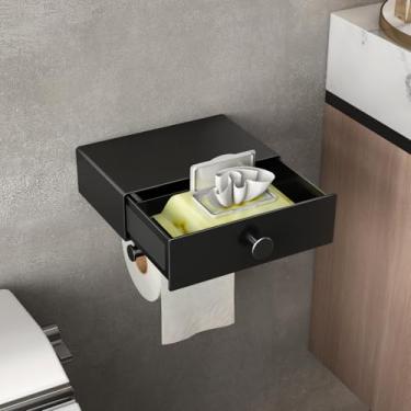 Imagem de Porta Papel Higienico Adesivo Suporte Toalha Banheiro Toalete Dispenser Papel Toalha Alumínio À prova D'água e Antiferrugem Preto Tofaney