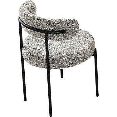 Imagem de Cadeira De Jantar, Cadeira De Cozinha De Meados Do Século, Encosto Curvado Redondo Estofado Boucle Cadeira De Jantar Com Pernas De Metal Preto Para Sala De Estar, Quarto, Grey