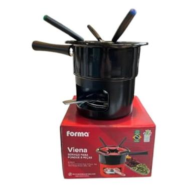 Imagem de Conjunto de Fondue com 8 Peças, Fogareiro em Aço Inox, 4 Garfos, Panela Preta