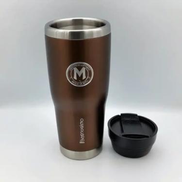 Imagem de Copo Térmico Parede Dupla em Aço Inox Marrom 350ml com Tampa Flip - Estilo Com Logo
