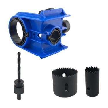 Imagem de XLWLLNJ Kit de instalação de fechadura de porta com guia de gabarito, design de grampo C, máquina de entalhar profissional resistente, serra para furos de, Azul