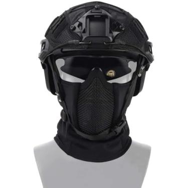 Imagem de Conjunto De Capacete De Proteção Tático De Airsoft Paintball, Máscara De Malha De Balaclava Com Proteção Facial Completa Em Estilo Ninja Para Jogos De Caça Selvagem, BK, 27 * 32CM