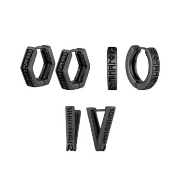 Imagem de Brincos de argola punk para homens, brincos de argola preta, prata esterlina 925, nórdico, viking, runa, orelha, presente de festa de aniversário, Hoop Earrings, Aço inoxidável, Sem pedra preciosa