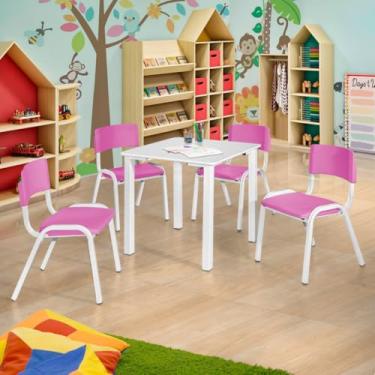 Imagem de Ecom Home - Conjunto Mesa Infantil 4 Cadeiras Rosa Creche Recreação Atividades Estudo Escolar