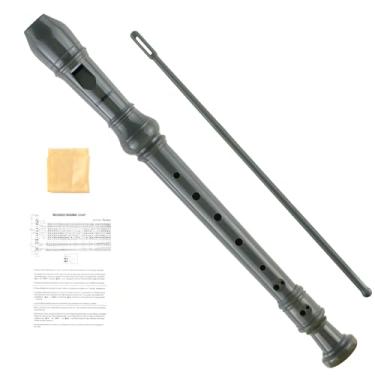 Imagem de Soulmate Instrumento de gravador soprano para iniciantes e estudantes, estilo alemão, chave C, gravador de 8 furos, 3 peças com kit de limpeza, bolsa de embalagem (cinza)