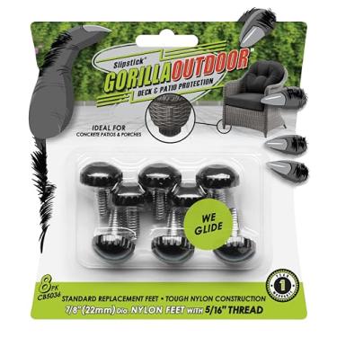 Imagem de Slipstick Niveladores De Móveis Ajustáveis Gorilla Outdoor (Pacote Com 8), Parafusos À Prova Intempéries Para Cadeiras, Mesas E Pés, Deslizamento Esférico Nylon 7/8", Rosca 5/16"-18 Bsw