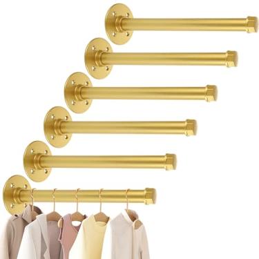 Imagem de LOPYXBR 6 hastes de armário douradas para pendurar pano de 30,5 cm, cabideiro industrial de 30,5 cm, suporte de pendurar na parede, postes de armário de 30,5 cm para pendurar roupas, armários dourados