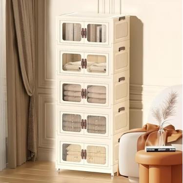 Imagem de Armário Multiuso Dobrável Vertical 5 Caixas Organizador Visor Transparente