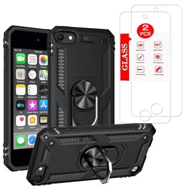 Imagem de Anvzle Capa para iPod Touch 7/6/5 geração com [2 unidades] protetor de tela de vidro temperado, capa híbrida resistente a choque para iPod Touch 5/6/7ª geração, capa preta