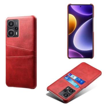 Imagem de Capas Compatível com Xiaomi Redmi NOTE 12 turbo,Caso de couro PU-Tampa de telefone a prova de choque com 2 slots de cartão,Proteção anti-impressão digital e anti-gota-Red